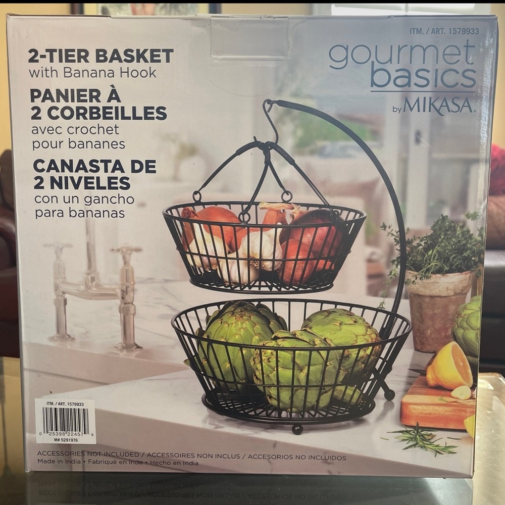 Mikasa Gourmet Basics 2 Tier Fruit Basket Stand With Banana Hook